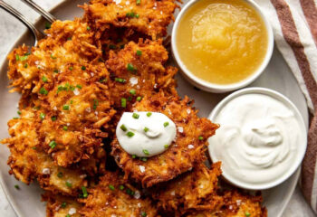 Potato & Onions Latkes with Sour Cream and Homemade Applesauce