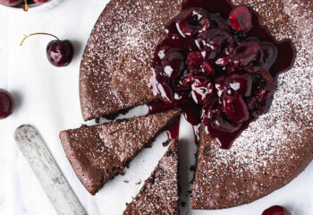 Flourless Chocolate Cake with Cherry Compote