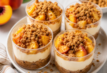 Brown Butter Peach Crisp Cheesecake Cups (Vegetarian)